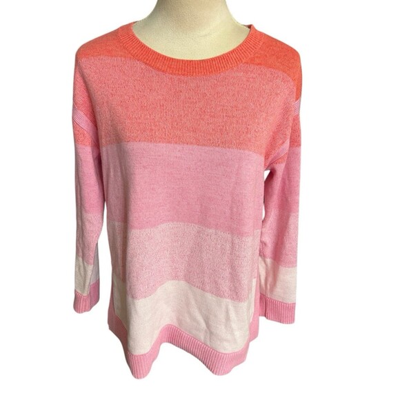 T by Talbots Womens Striped Ombre Cotton Pink Coral Pullover Sweater Sz LP - Picture 1 of 8